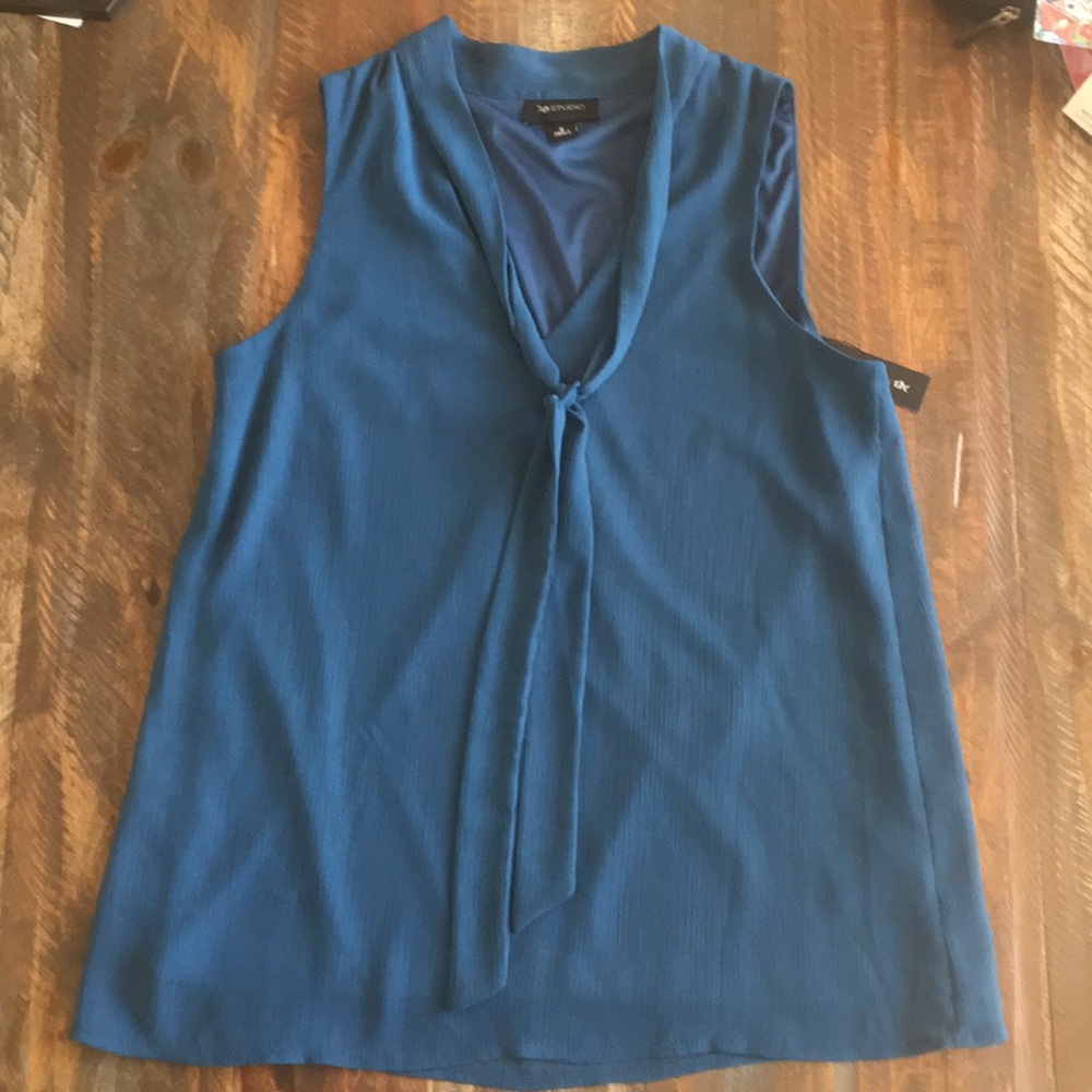 Slate blue tied blouse